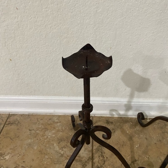 Vintage Wrought Iron Rustic Set Of (2) 16”& 21” Gothic Regency Candle Holders - Picture 9 of 16